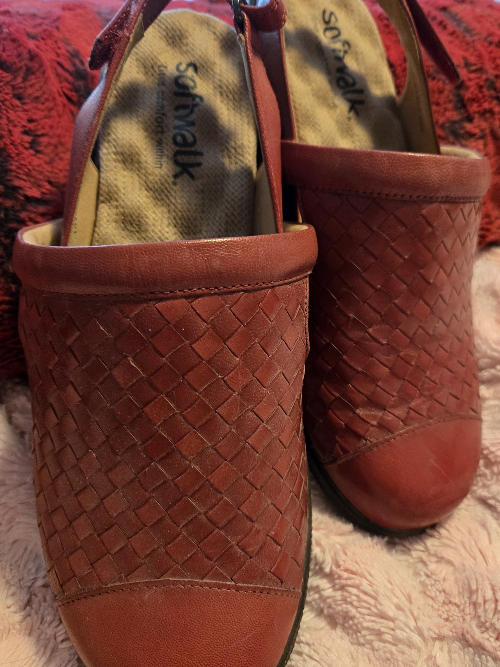 SoftWalk Women's Red Woven Slingback Mules